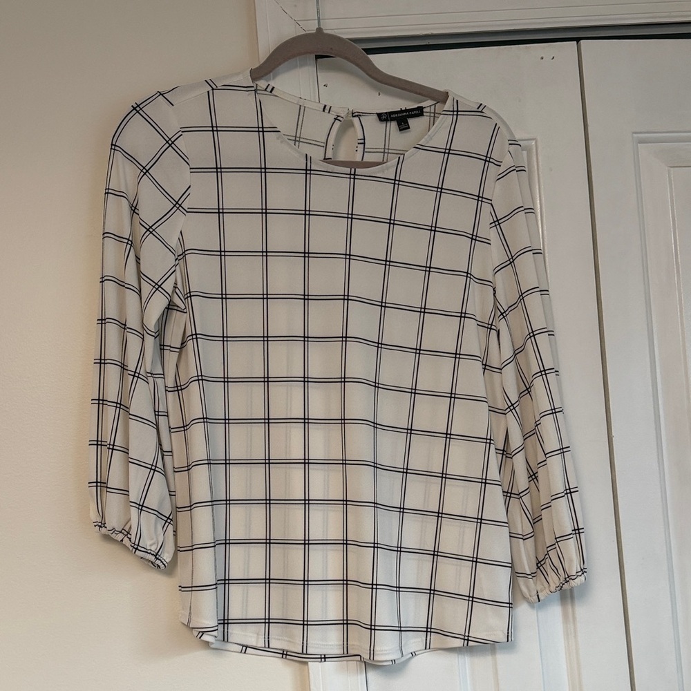 Adrianna Papell Checkered Blouse - Black and White